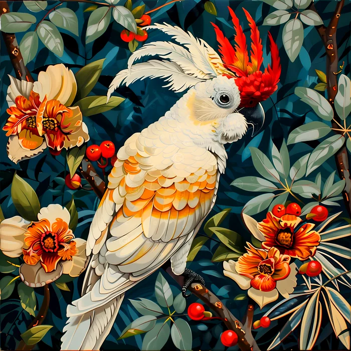 Tranh chim vẹt và hoa rừng