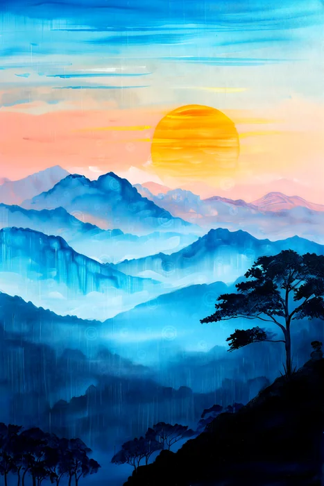 Bình minh trên dãy núi mờ sương huyền ảo