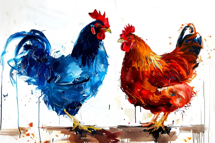 Bức tranh hai chú gà trống sắc nét