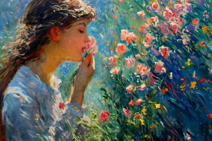 Cô gái thơ mộng bên hoa xuân rực rỡ