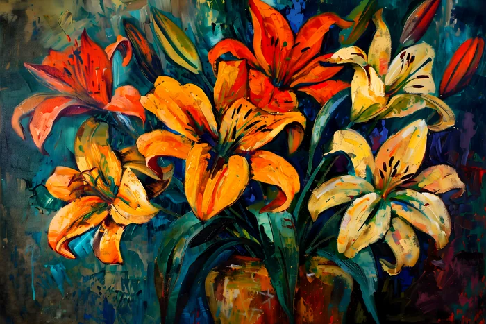 Bình Hoa Loài Lily Rực Rỡ Màu Cam và Trắng